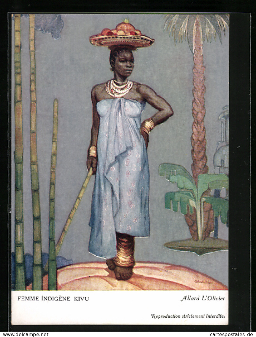 CPA Illustrateur Sign.: Allard L`Olivier, Femme Indigène, Kivu  - Non Classés