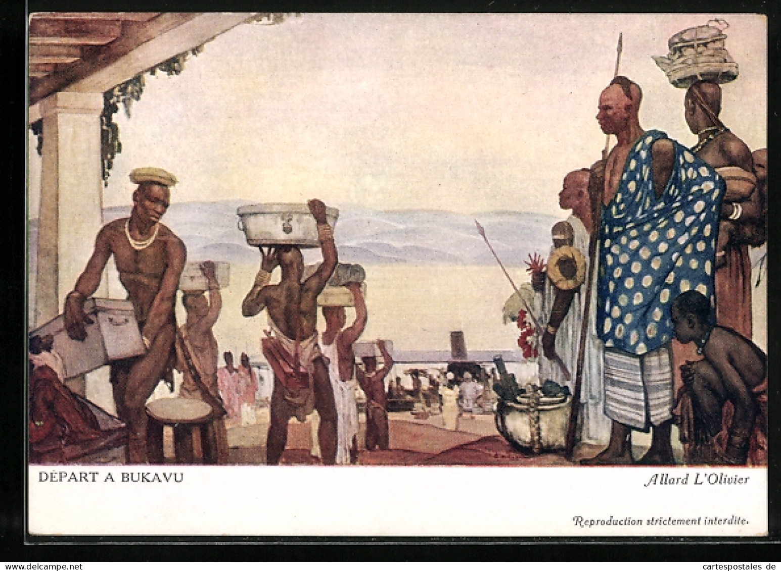 CPA Illustrateur Départ A Bukavu, Afrikaner Beladen Schiff  - Non Classés