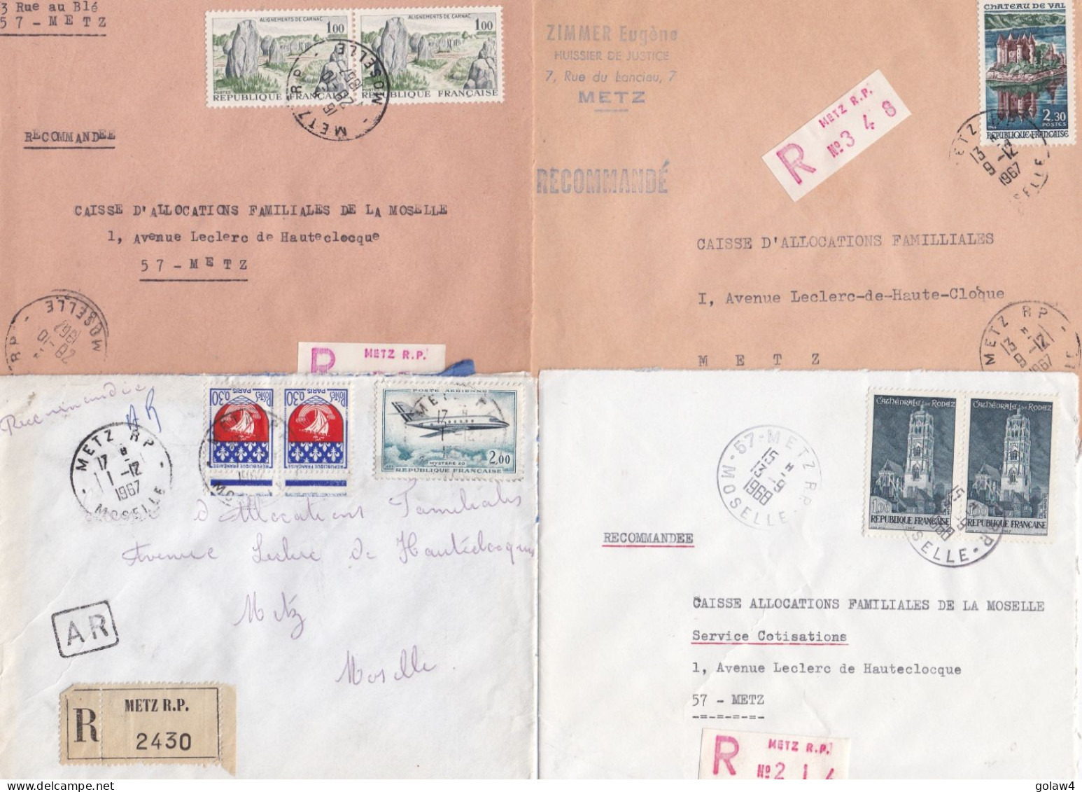 37023# LOT 14 LETTRES FRANCHISE PARTIELLE RECOMMANDE Obl METZ RP MOSELLE 1967 1968 Pour METZ 57 - Lettres & Documents