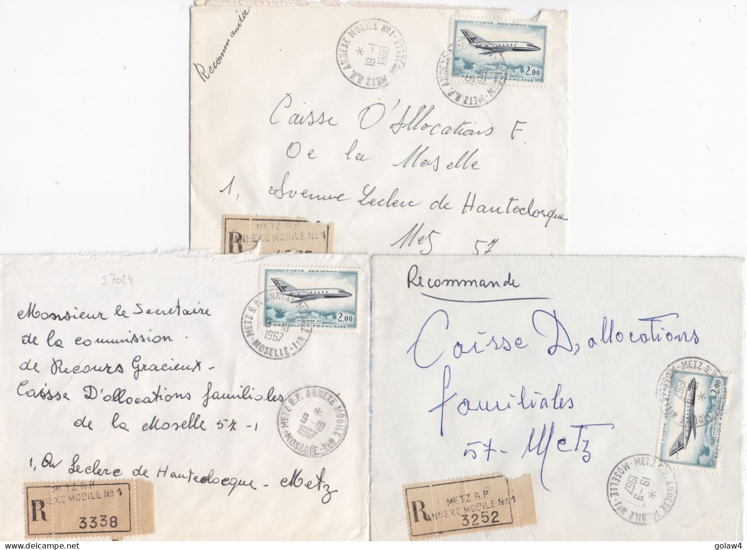 37024# LOT 3 LETTRES FRANCHISE PARTIELLE RECOMMANDE Obl METZ RP ANNEXE MOBILE N°1 MOSELLE 1967 1968 Pour METZ 57 - Lettres & Documents