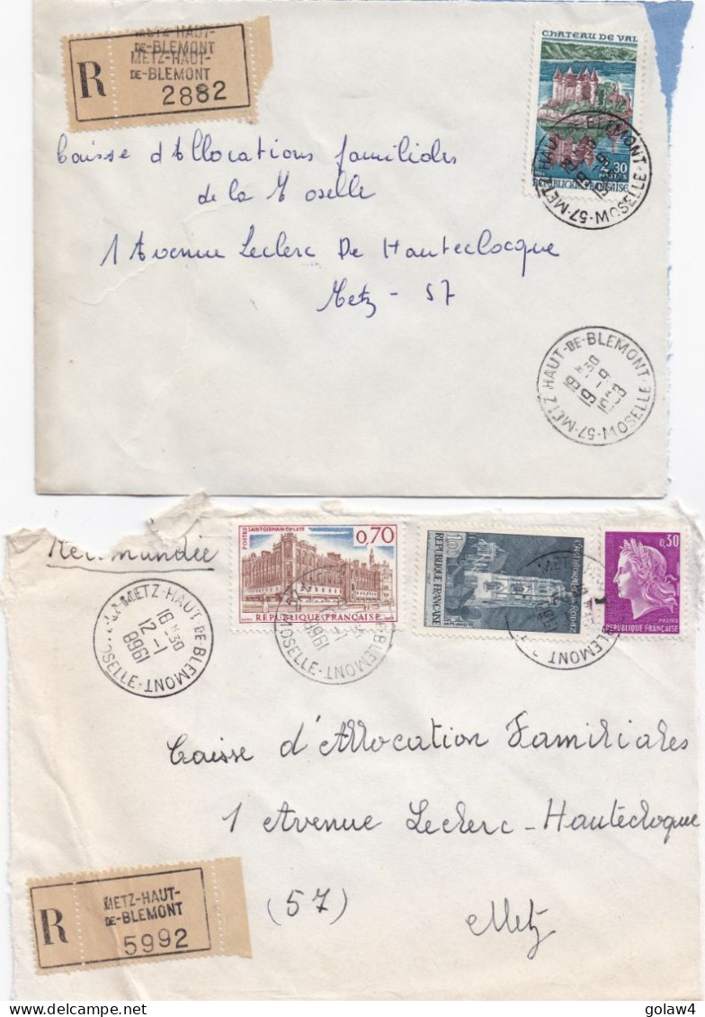 37025# LOT 9 LETTRES FRANCHISE PARTIELLE RECOMMANDE Obl METZ COMEDIE HAUT DE BLEMONT QUEULEU MOSELLE 1967 1968 Pour METZ - Covers & Documents