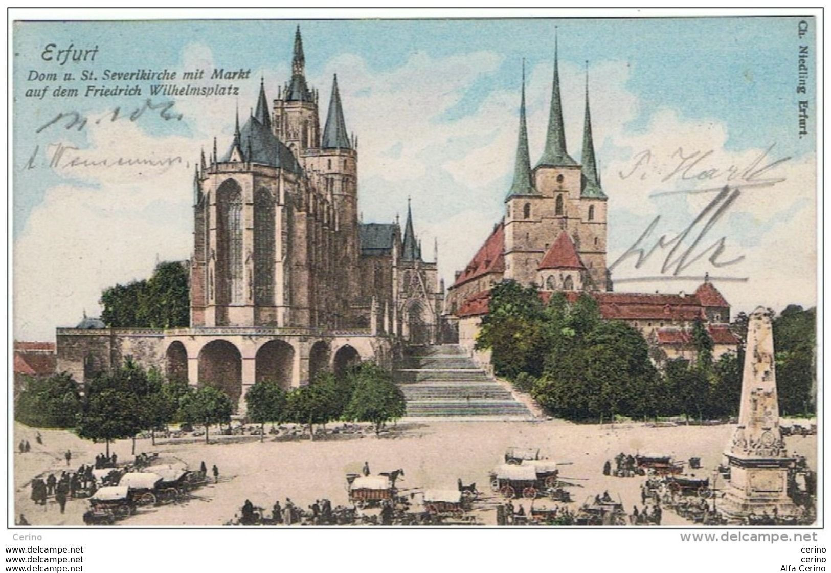 ERFURT:  DOM  U. ST. SEVERIKIRCHE  MIT  MARKT  AUF  DEM  FRIEDRICH  WILHELMSPLATZ  -  KLEINFORMAT - Erfurt