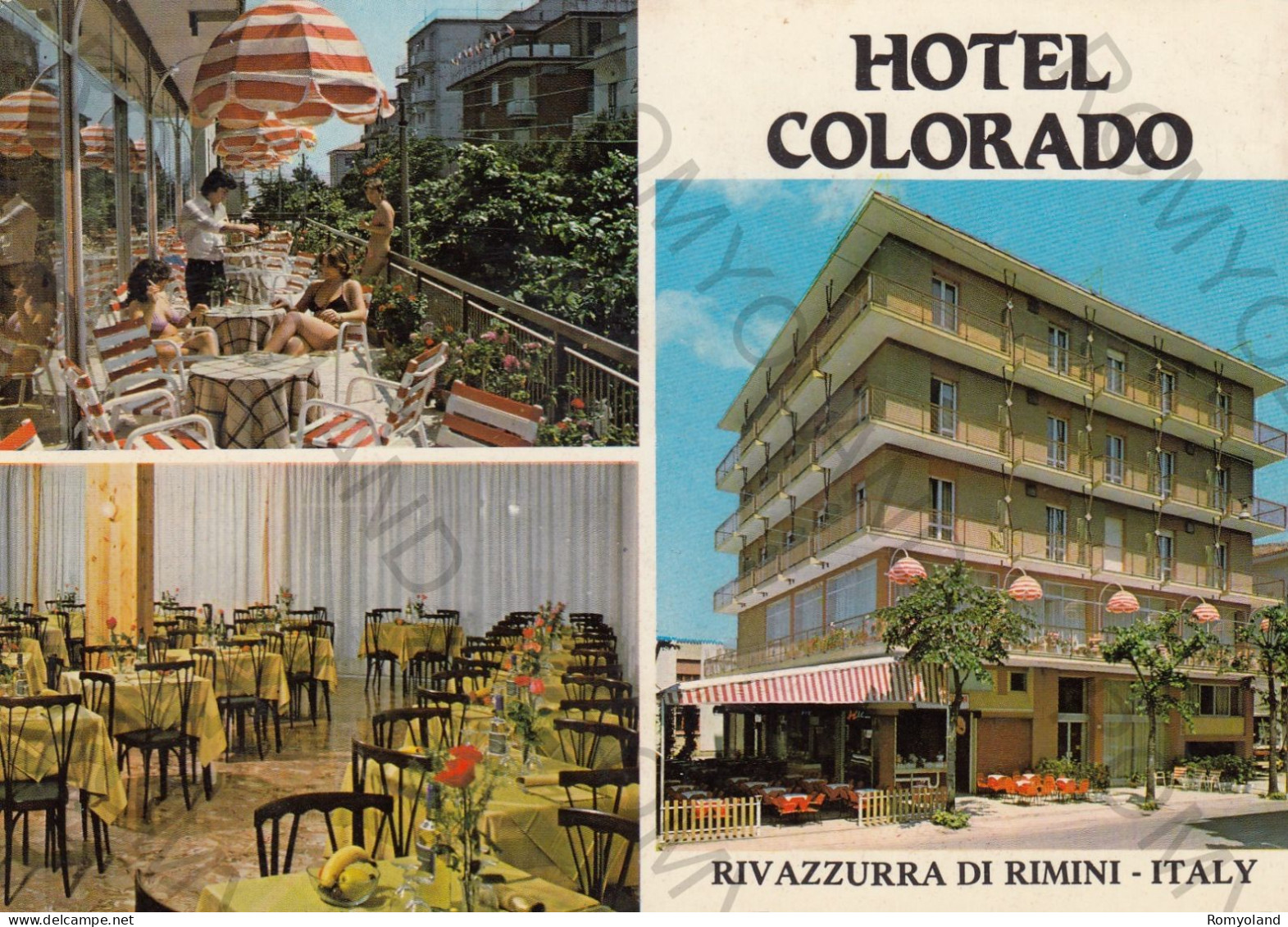CARTOLINA  C12 RIVAZZURRA DI RIMINI,EMILIA ROMAGNA-HOTEL COLORADO-MARE,ESTATE,VACANZA,SPIAGGIA,BARCHE,VIAGGIATA 1987 - Rimini