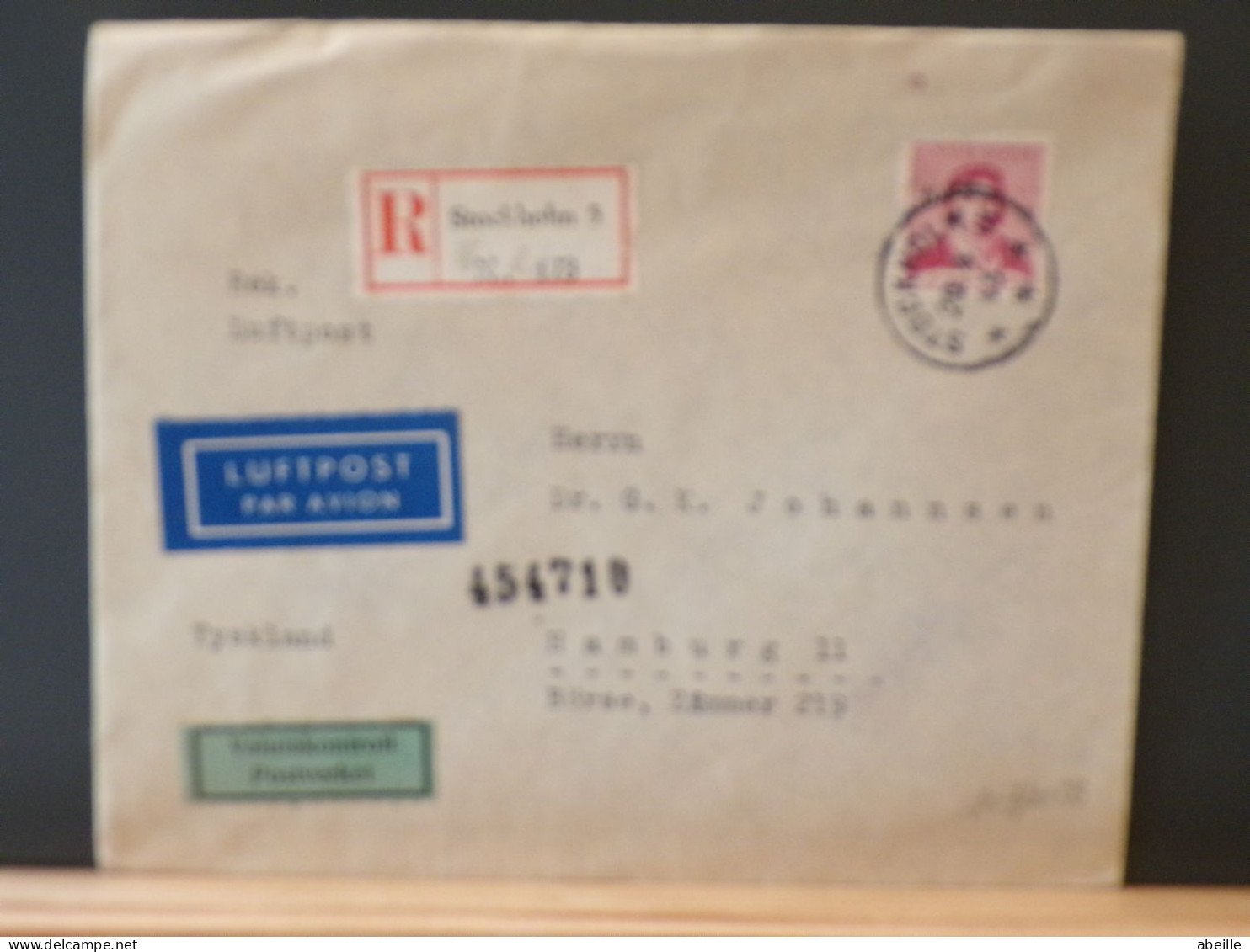 107/003B  LETTRE RECOMM. SUEDE    1943 - Briefe U. Dokumente