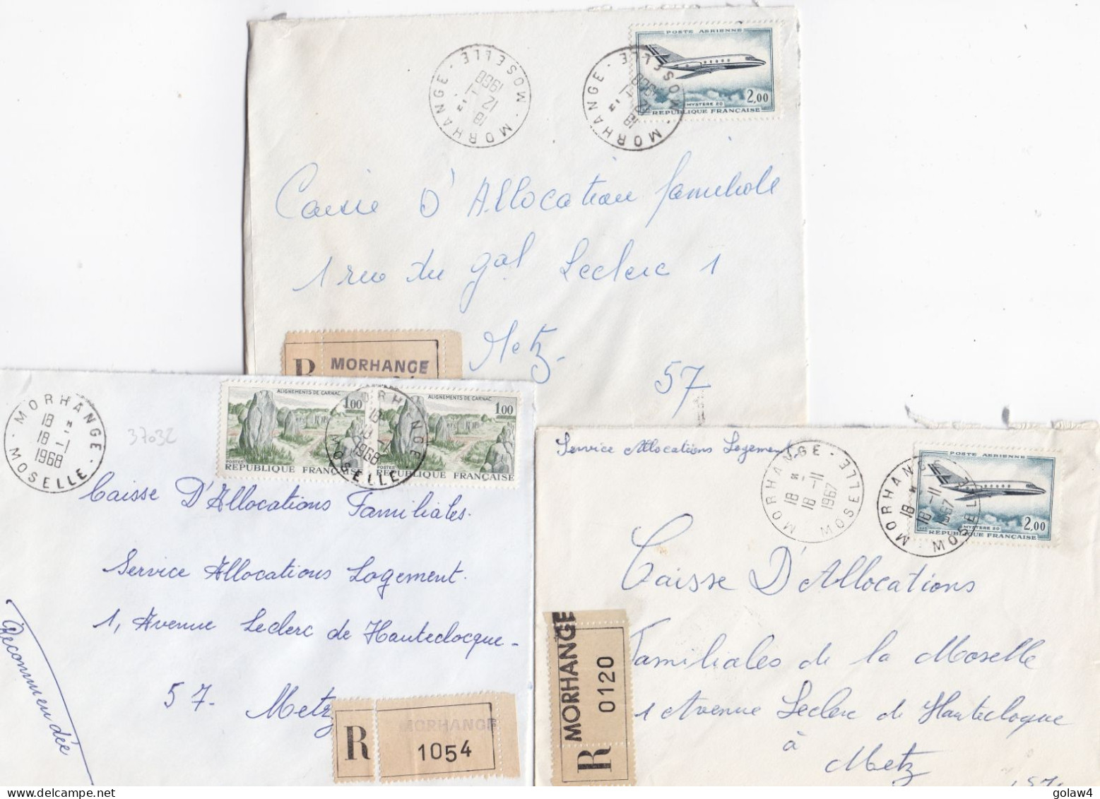 37032# LOT 10 LETTRES FRANCHISE PARTIELLE RECOMMANDE Obl MORHANGE MOSELLE 1967 1968 Pour METZ 57 - Cartas & Documentos