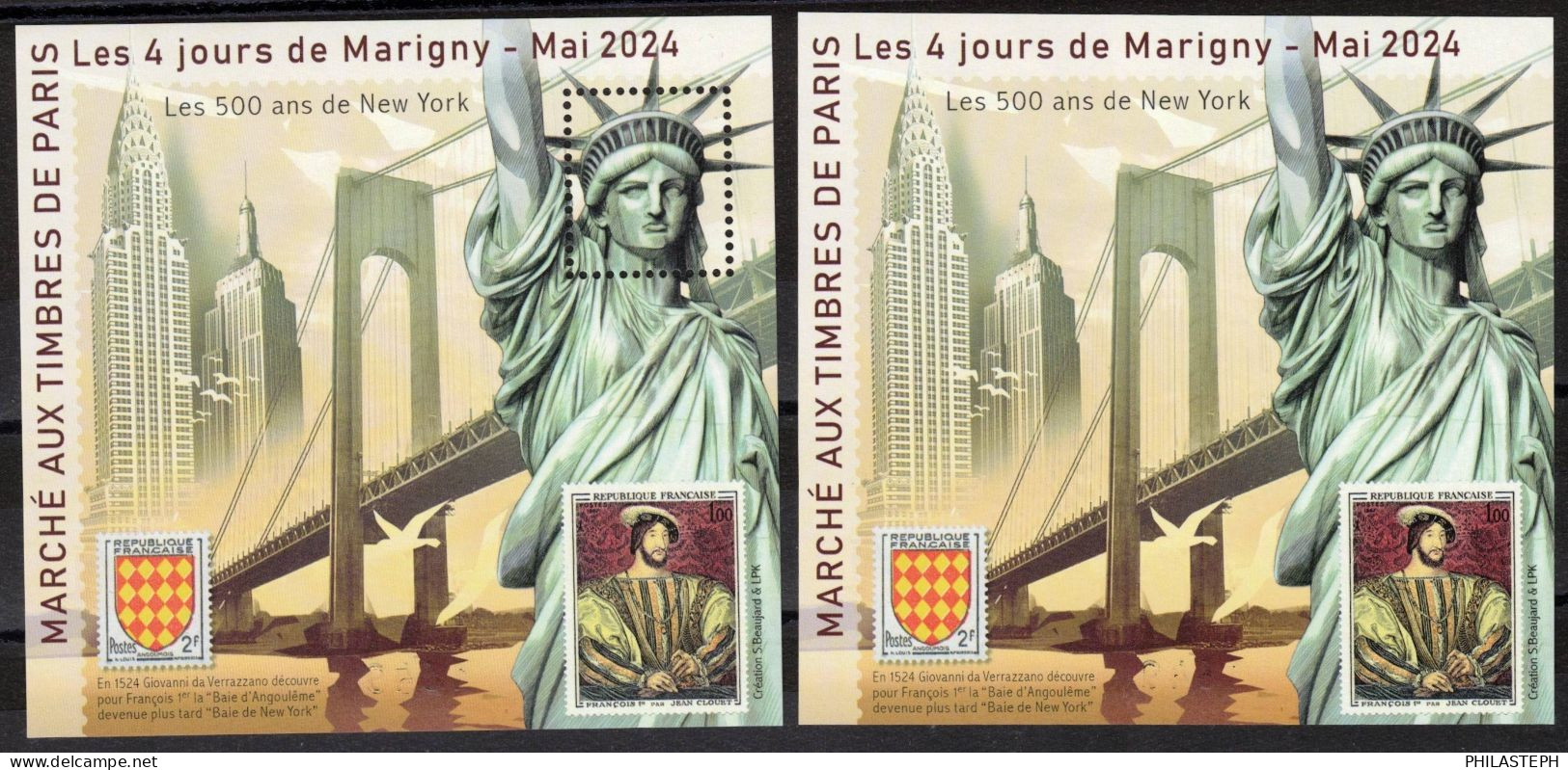 2024 BLOC CARRE MARIGNY - Paire D/ND  500 Ans  New-York ** - Statue De La Liberté - Pont Verrazzano-Narrows - Nuevos