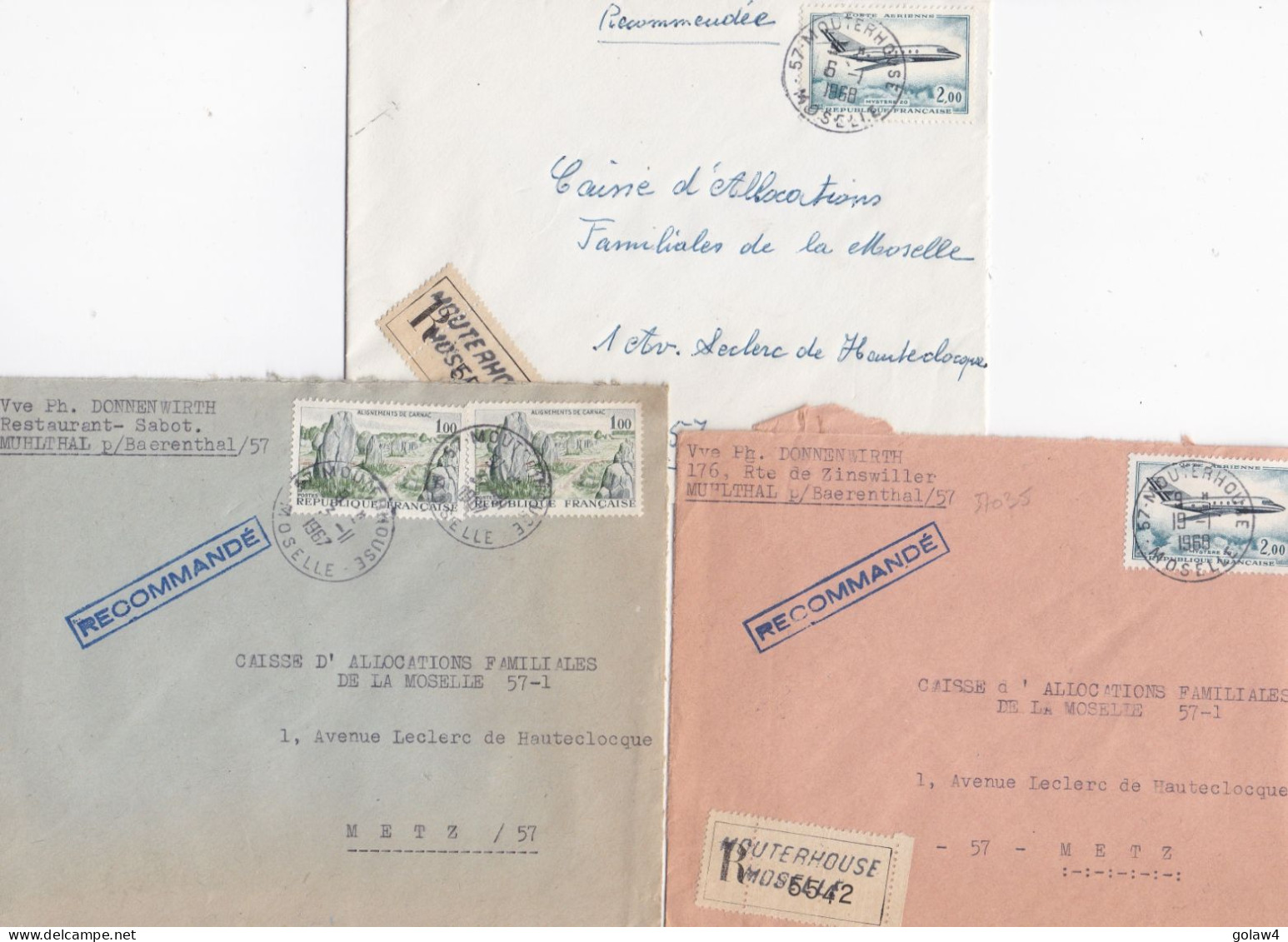 37035# LOT 3 LETTRES FRANCHISE PARTIELLE RECOMMANDE Obl MOUTERHOUSE MOSELLE 1967 1968 Pour METZ 57 - Lettres & Documents