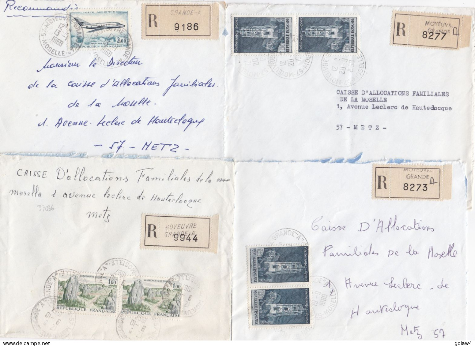 37036# LOT 7 LETTRES FRANCHISE PARTIELLE RECOMMANDE Obl MOYEUVRE GRANDE "A" MOSELLE 1967 1968 PLACE LECLERC Pour METZ 57 - Covers & Documents