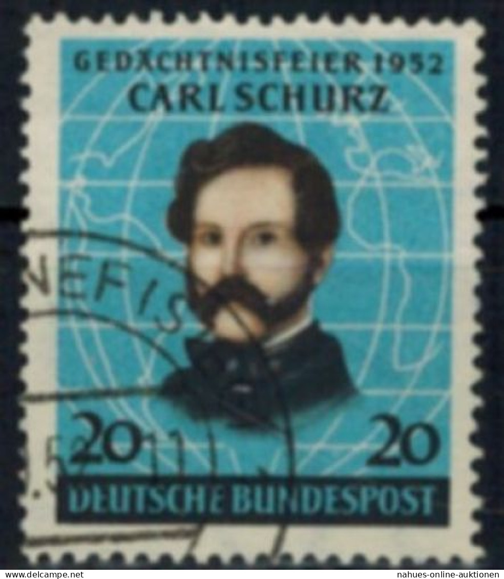 Bund 155 Carl Schurz Pionier Politiker 1952 Sauber Gestempelt - Oblitérés