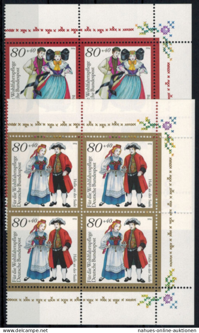 Bund 1757-61 Wohlfahrt Trachten Bogenecke Eckrand Viererblock O. Re. Postfrisch - Covers & Documents