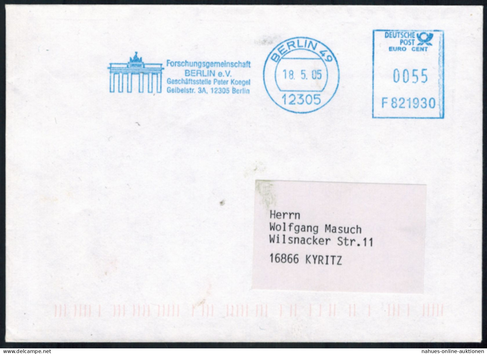 Bund Brief SST Briefmarken Forschungsgemeinschaft Berlin Brandenburger Tor 2005 - Lettres & Documents