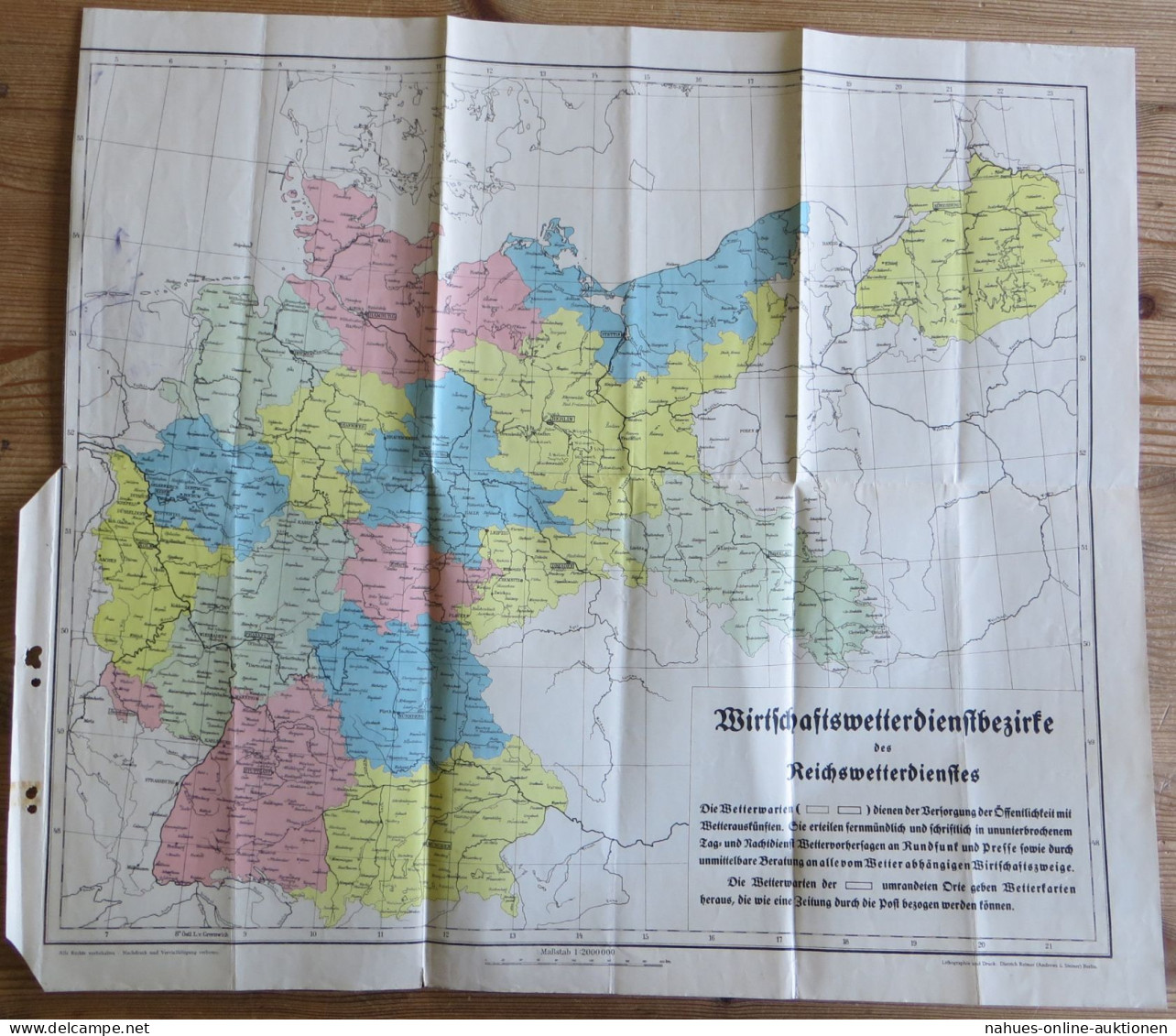Alte Landkarte Wirtschaftswetterdienstbezirke Des Reichswetterdienstes Ca. 1936 - Geographische Kaarten