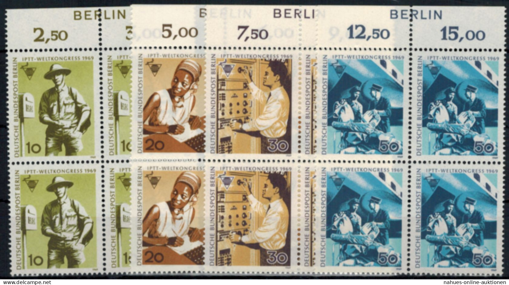 Berlin 342-345 Post + Telefonbetriebe Viererblock Oberrand Mit Inschrift Berlin - Lettres & Documents