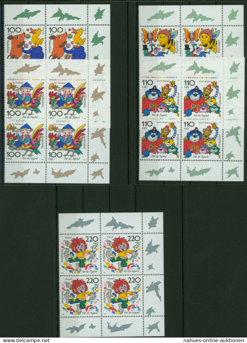 Bund 1990-94 Jugend Trickfilm Bogenecke Eckrand Viererblock Re. O.+u. Postfrisch - Lettres & Documents