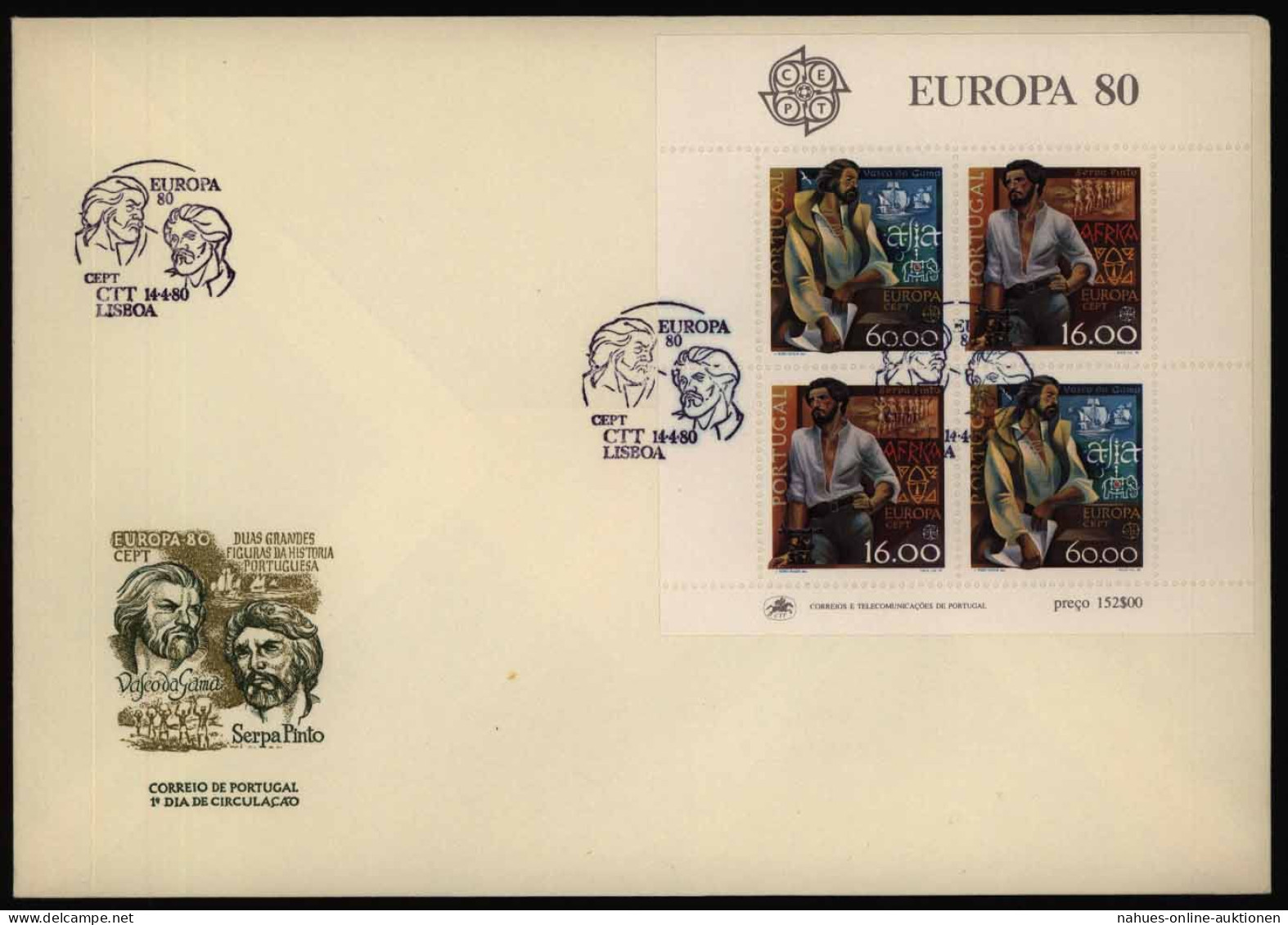 Portugal Block 29 Europa CEPT Bedeutende Persönlichkeiten 1980 Auf FDC Ersttag - Cartas & Documentos