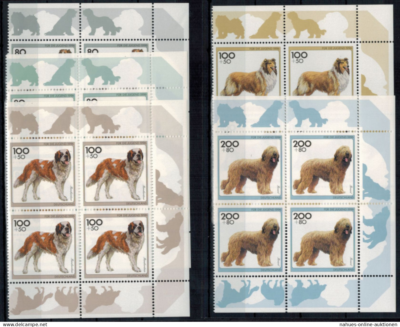 Bund 1836-40 Jugend Hunde Bogenecke Eckrand Viererblock O + U. Rechts Postfrisch - Storia Postale