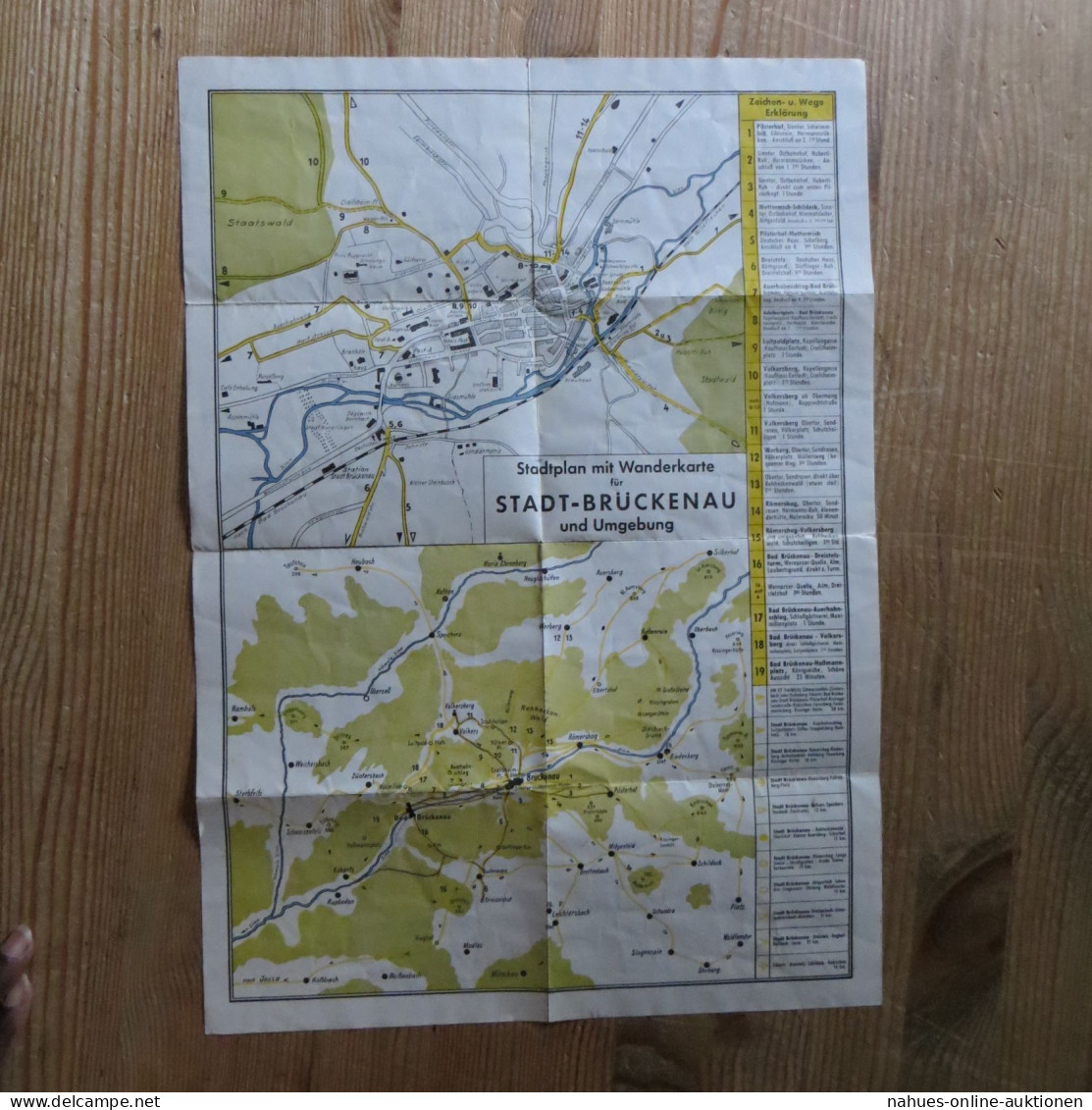 Brückenau Alter Stadtplan Mit Wanderkarte Bayern - Landkarten