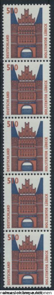 Bund Rollenmarken 5er Streifen 510 Pf Sehenswürdigkeiten 1938 A R Postfrisch - Rollenmarken