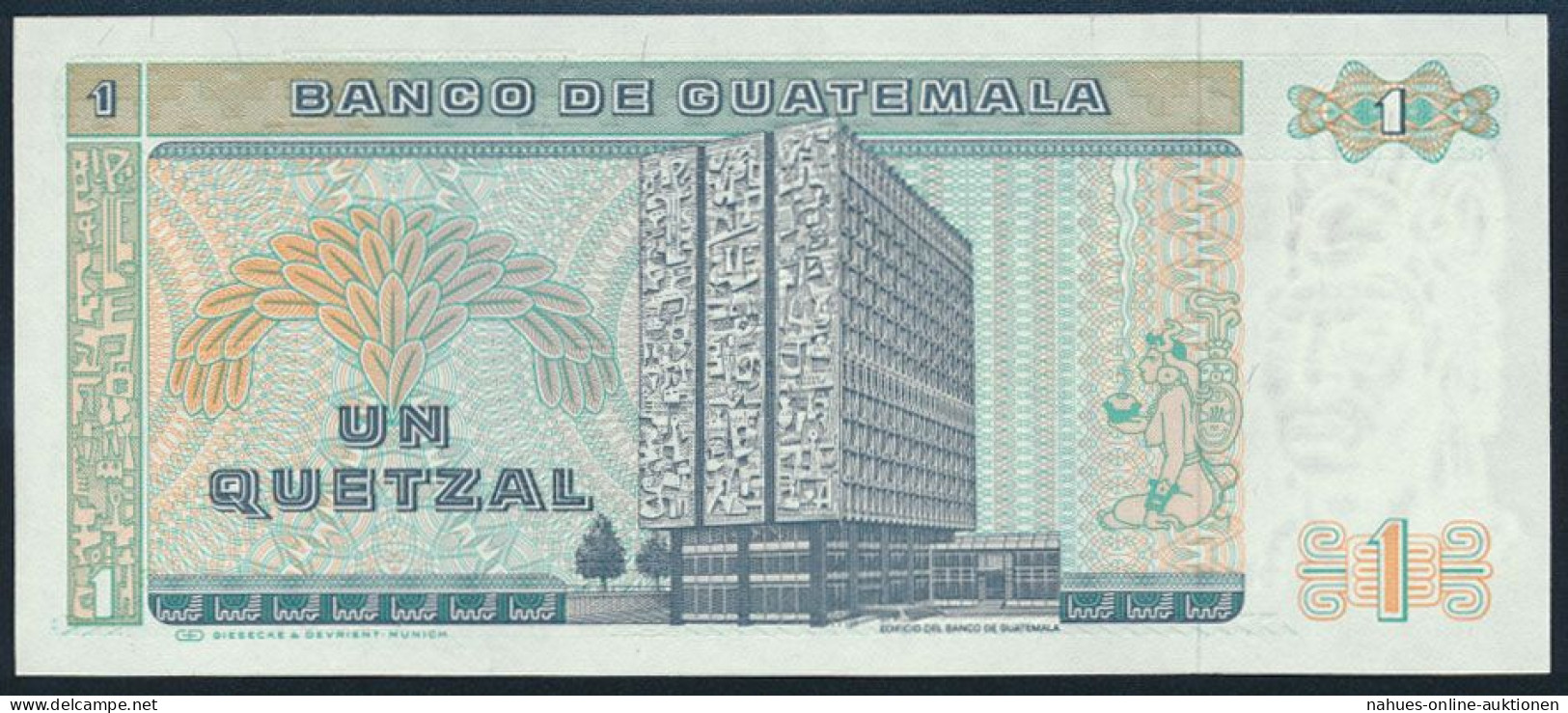 Geldschein Banknote Guatemala 1 Quetzal 1988 P-66 Bankfrisch UNC - Sonstige & Ohne Zuordnung