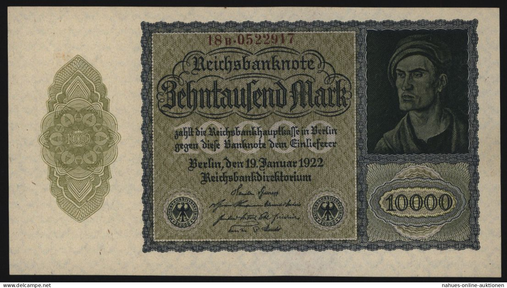Geldschein Reichsbanknote 10.000 Mark 19.1. 1922 - I. - Sonstige & Ohne Zuordnung