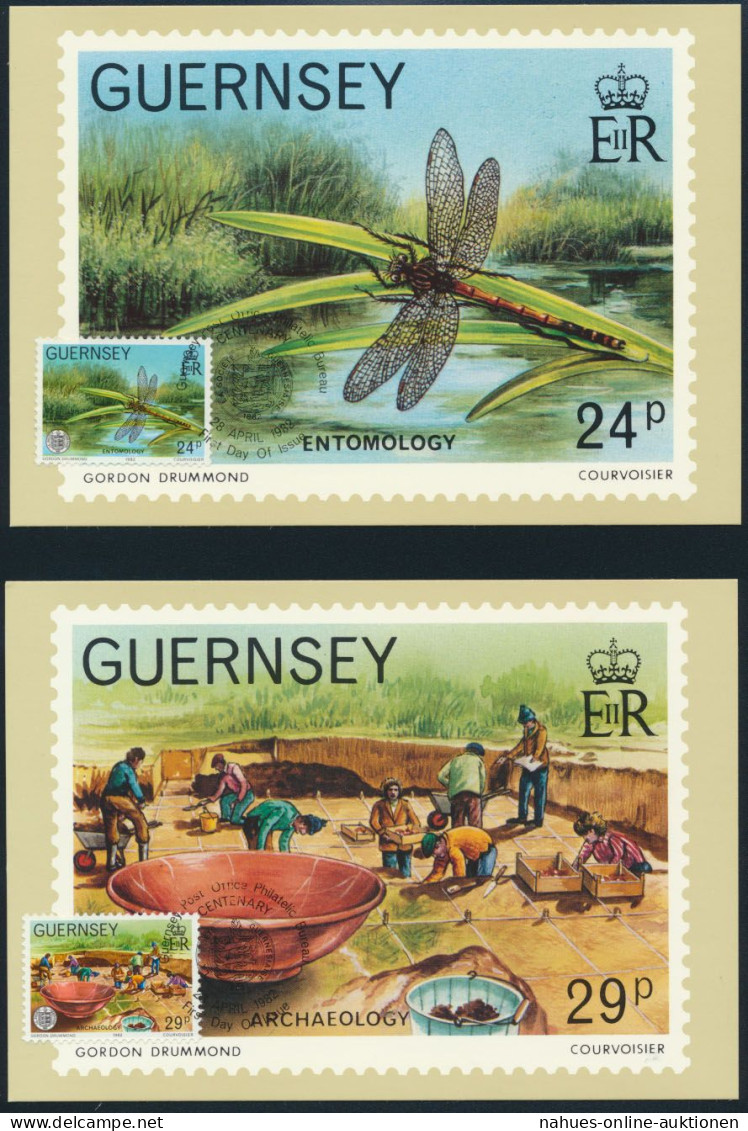 Guernsey 6 Künstlerkarten 100 Jahre La Societe Guernesiaise Ersttagsstempel - Guernesey