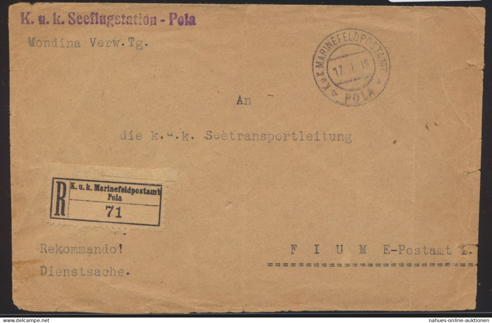 Flugpost Air Mail Österreich Austria K.u.K. Seeflugstation Pola Nach Fiume Mit - Briefe U. Dokumente