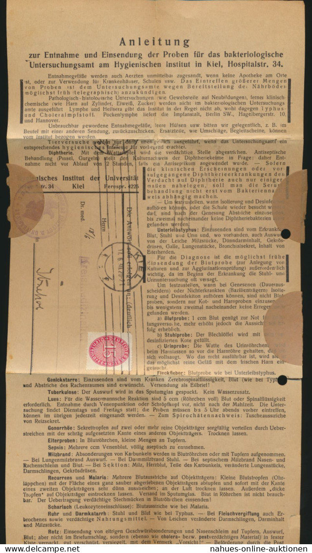 Deutsches Reich Schleswig Brief EF Dienst 118 Kiel Itzehoe Medizin Hygienisches - Oficial