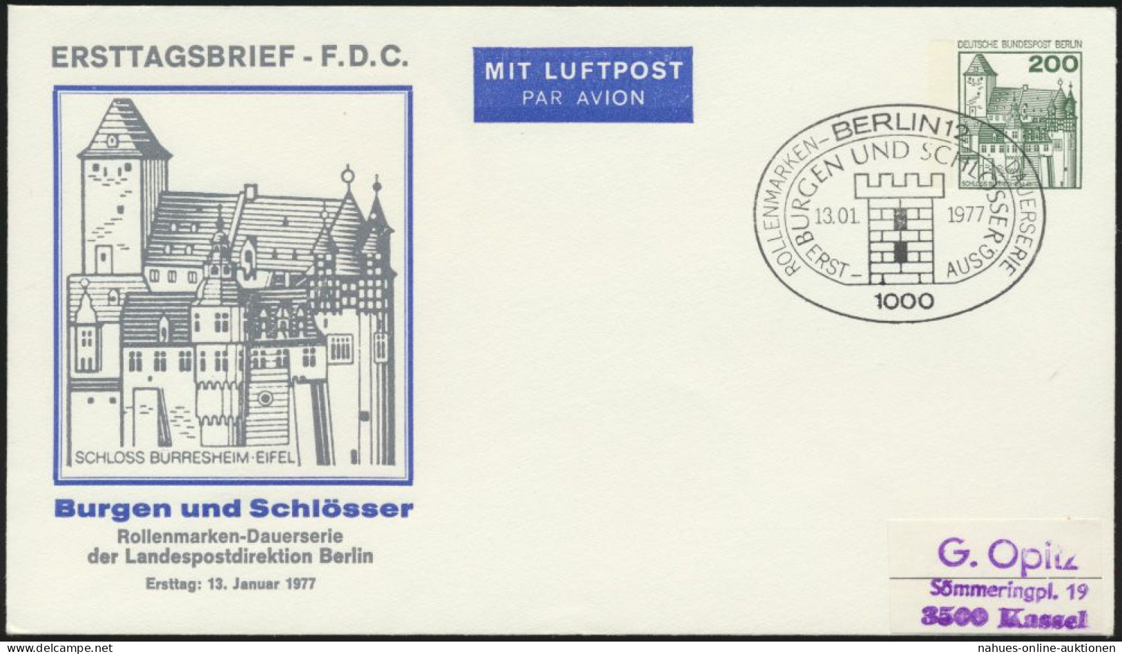 Berlin Privatganzsache FDC Erstausg. Berlin Burgen Schlösser 200 Pfg. 1977 - Lettres & Documents