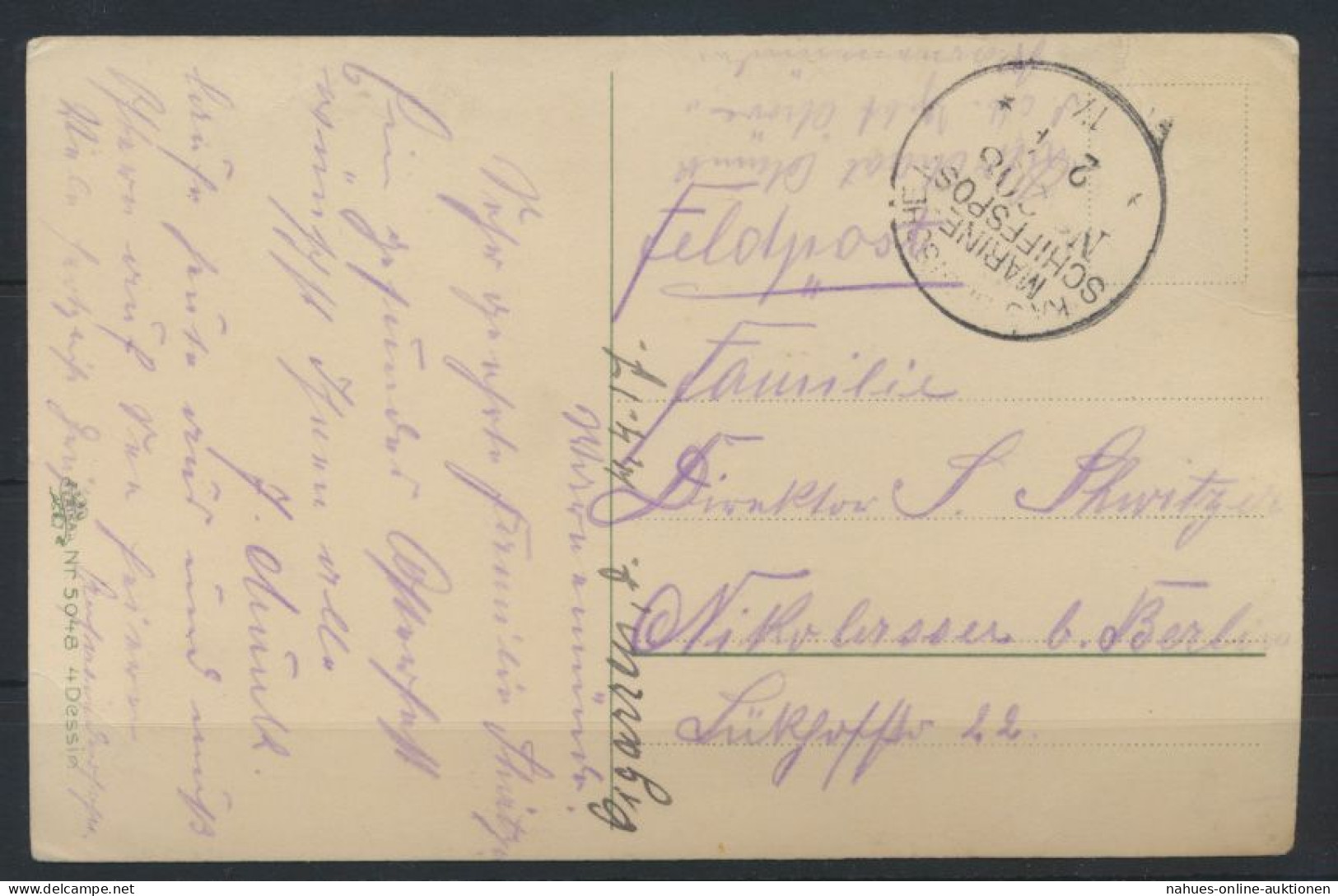 D. Reich Marine Schiffspost MSP Nr. 208 2.4.1908 Vorposten-Halbflotille-West - Maritiem