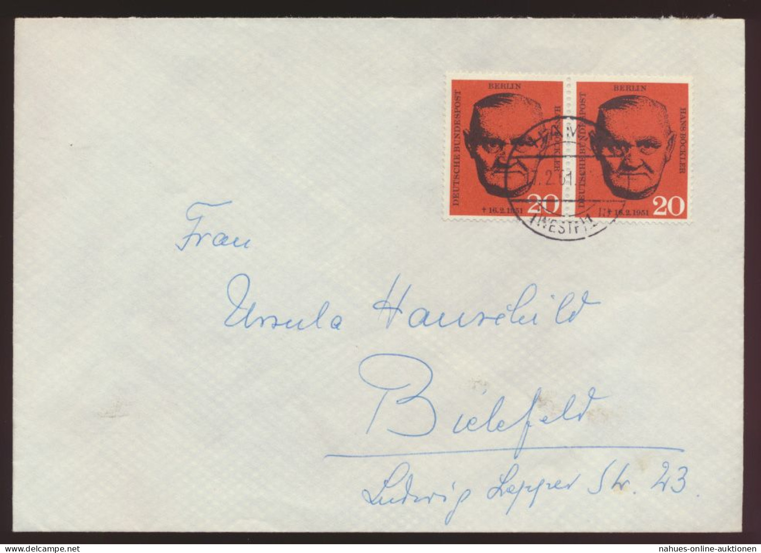 Berlin Brief 197 Paar Hamm Nach Bielefeld 17.2.1961 1 Tag Nach Ersttag - Storia Postale