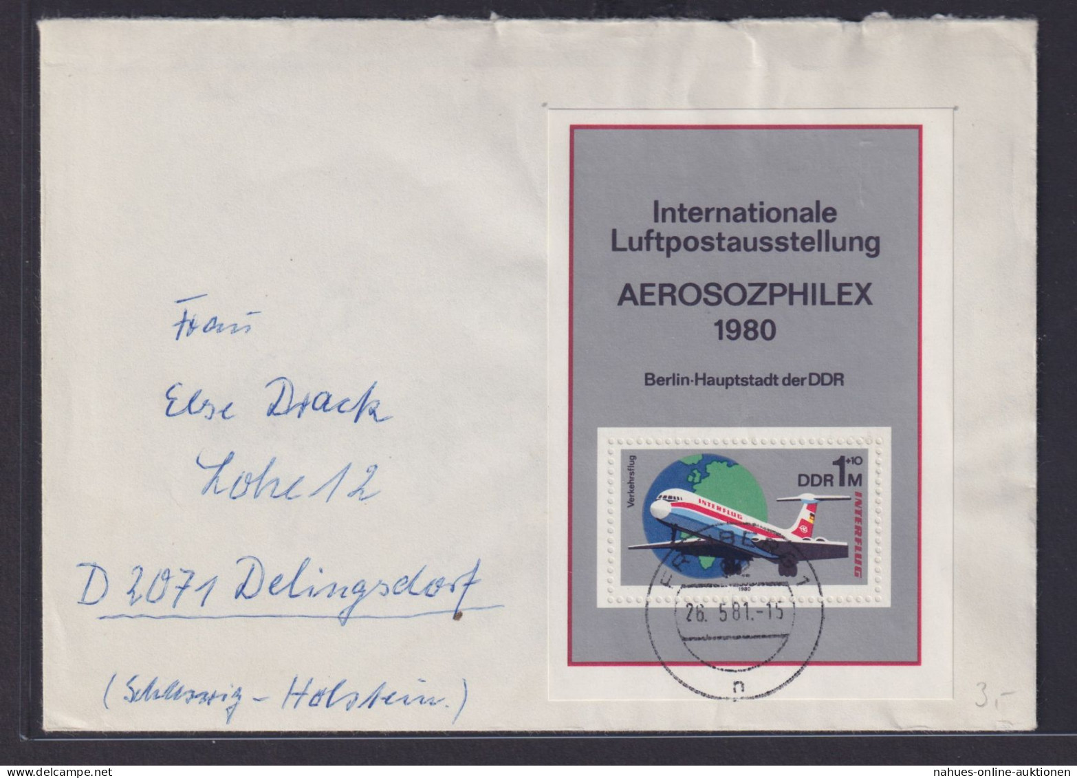 DDR R Brief EF Block 59 Luftpost Ausstellung Aerosozphilex Freiberg N Delingdorf - Lettres & Documents