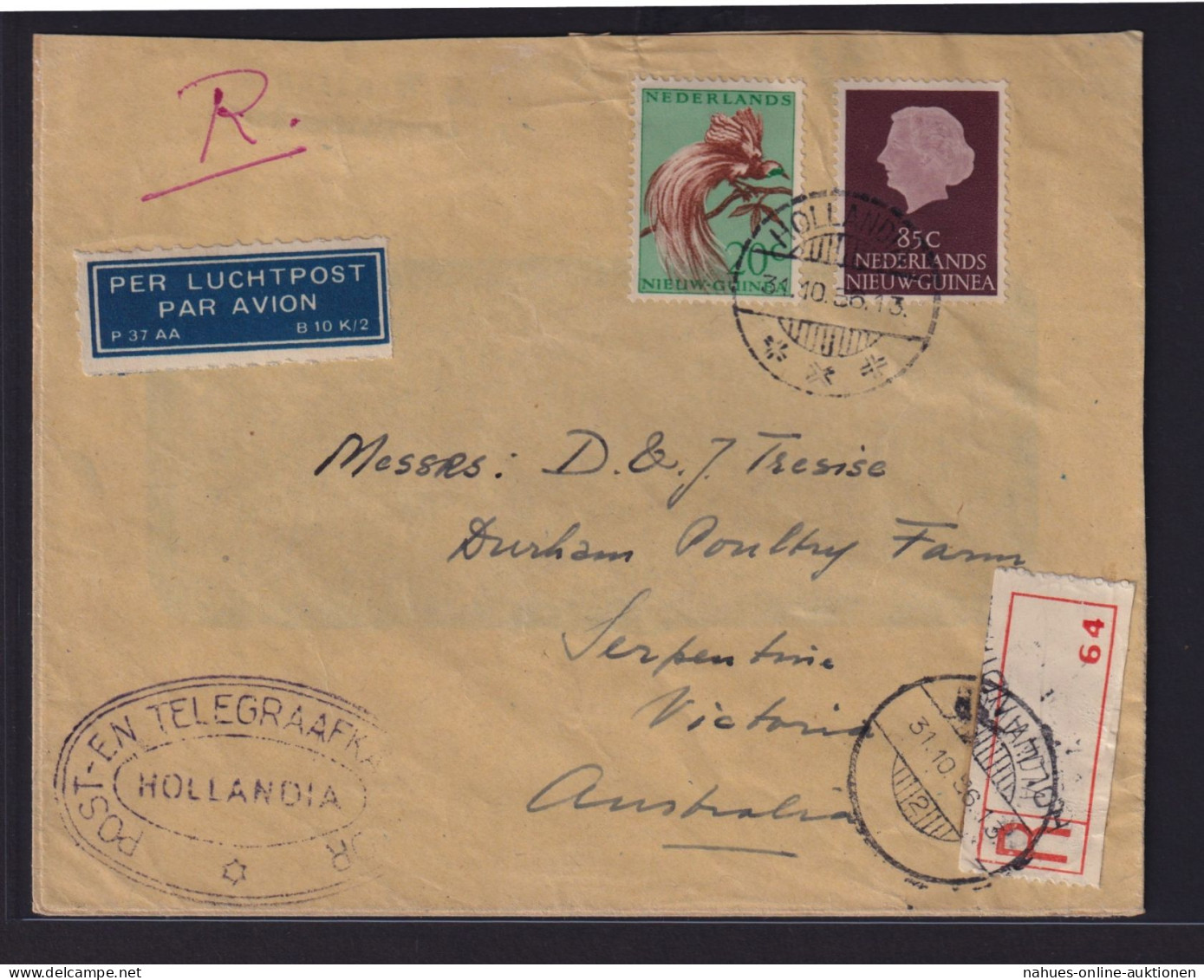 Niederländisch Neuguinea R Brief Post En Telegraafka Mit Sonder-R-Zettel Nach - Sonstige - Asien