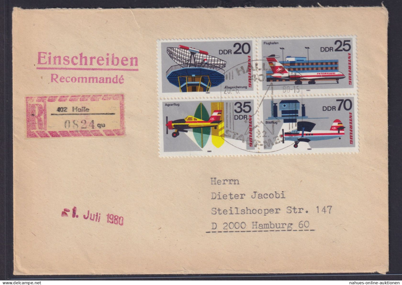 DDR Brief Viererblock Zusammendruck 2516-1519 Luuftpostausstellung Interflug - Covers & Documents
