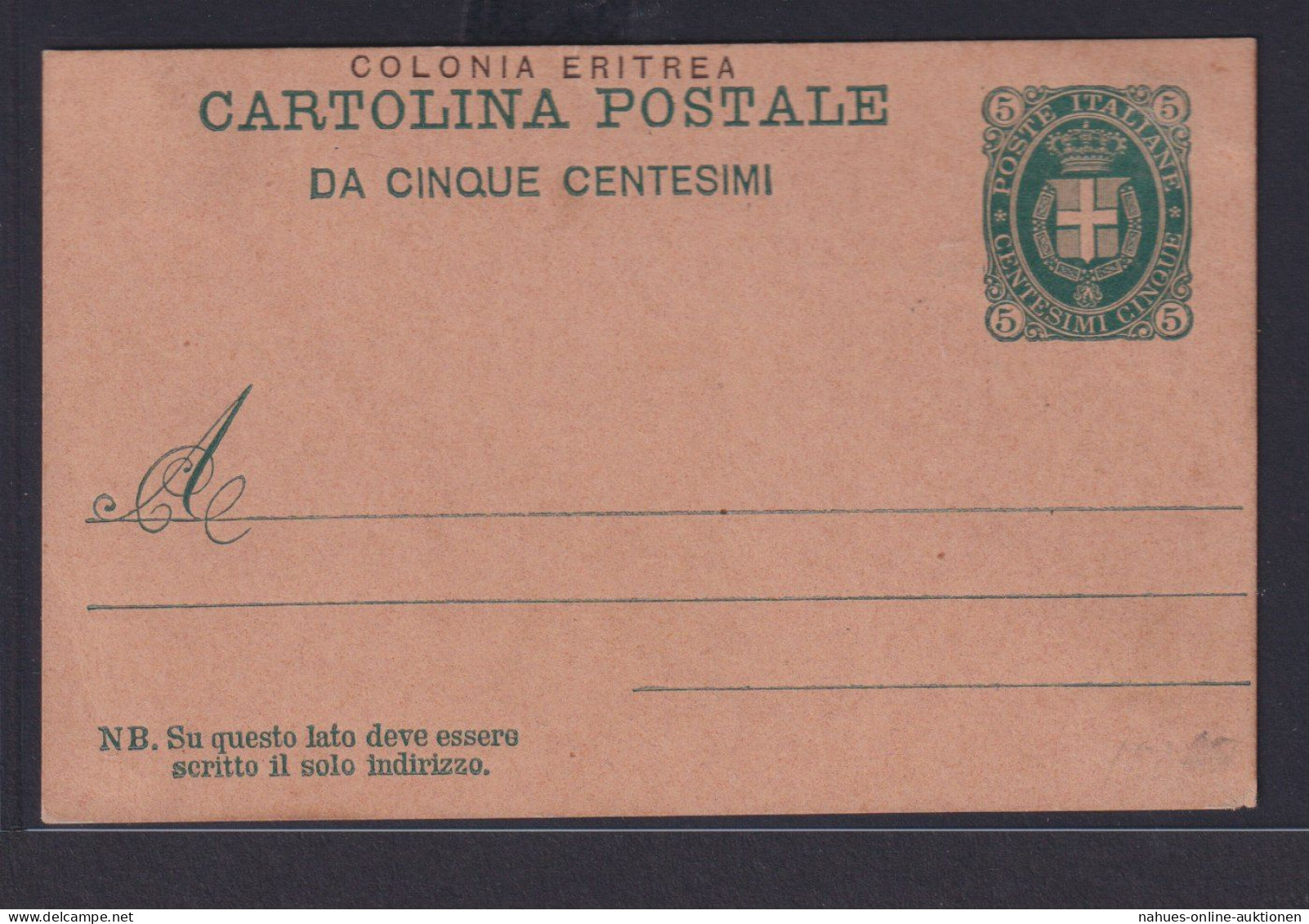 Eritrea Ostafrika Italien Kolonien Gansache Postkarte 5 C. Grün P 1 - Costa De Marfil (1960-...)