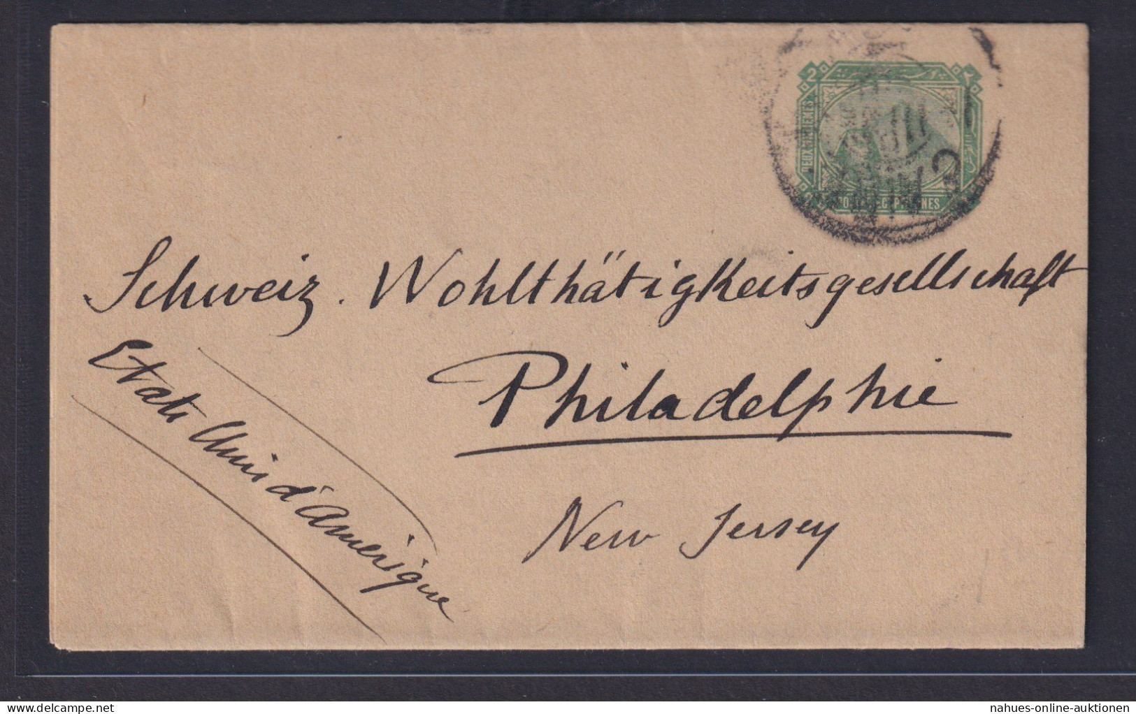 Ägypten Ganzsache An Die Schweizer Wohltätigkeitsgesellschaft Philadelphia New - 1866-1914 Khedivato De Egipto