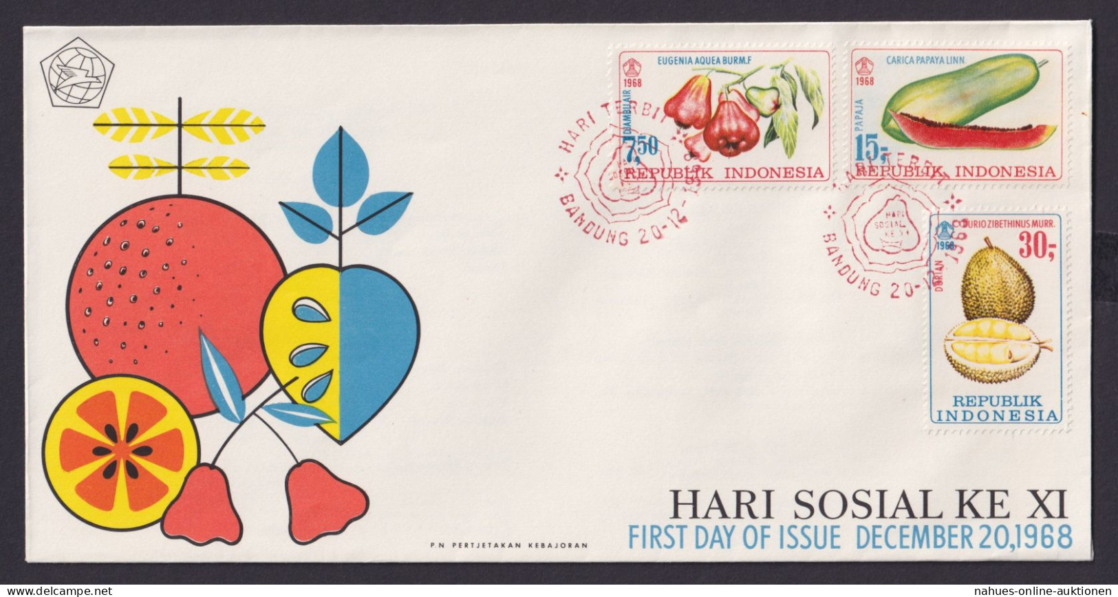 Indonesien Brief Fürsorge Früchte Obst 623-625 Bandung FDC Vom 20.12.1968 - Indonesia