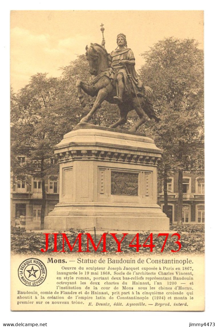 CPA - MONS - Statue De Baudouin De Constantinople + Texte - Province Du Hainaut - Mons