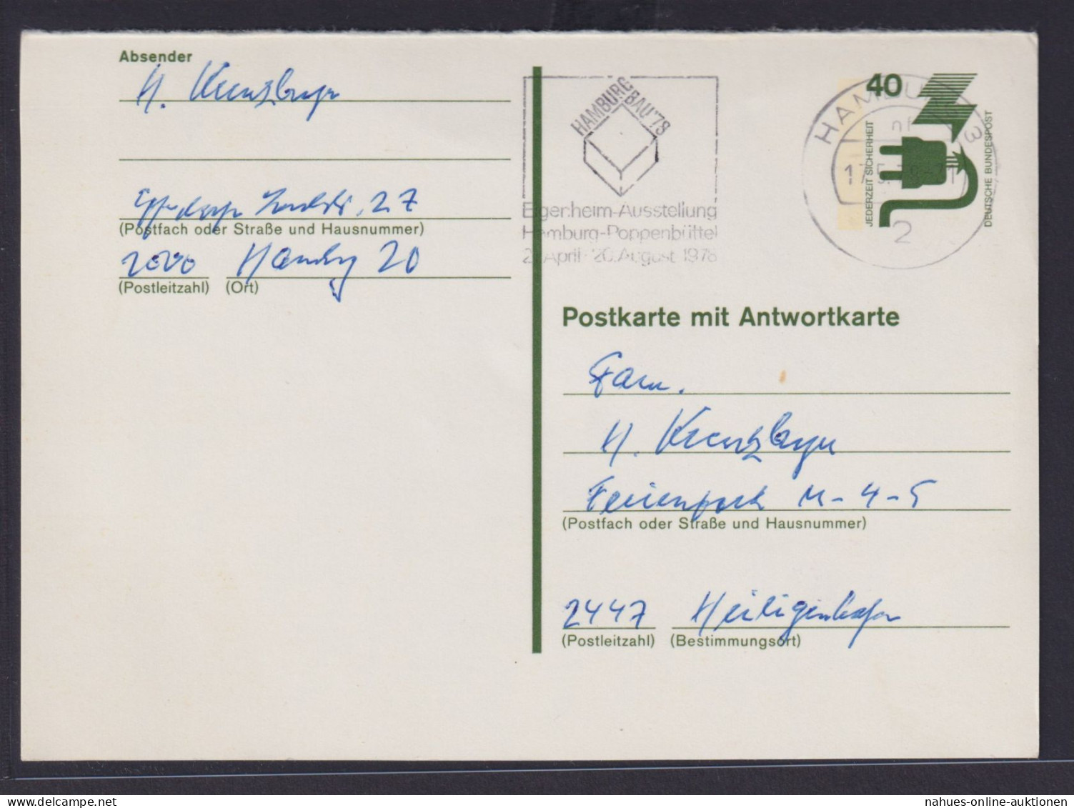 Bund Ganzsache Unfall P 119 F Frageteil Werbestempel Hamburg Eigenheim - Postcards - Used