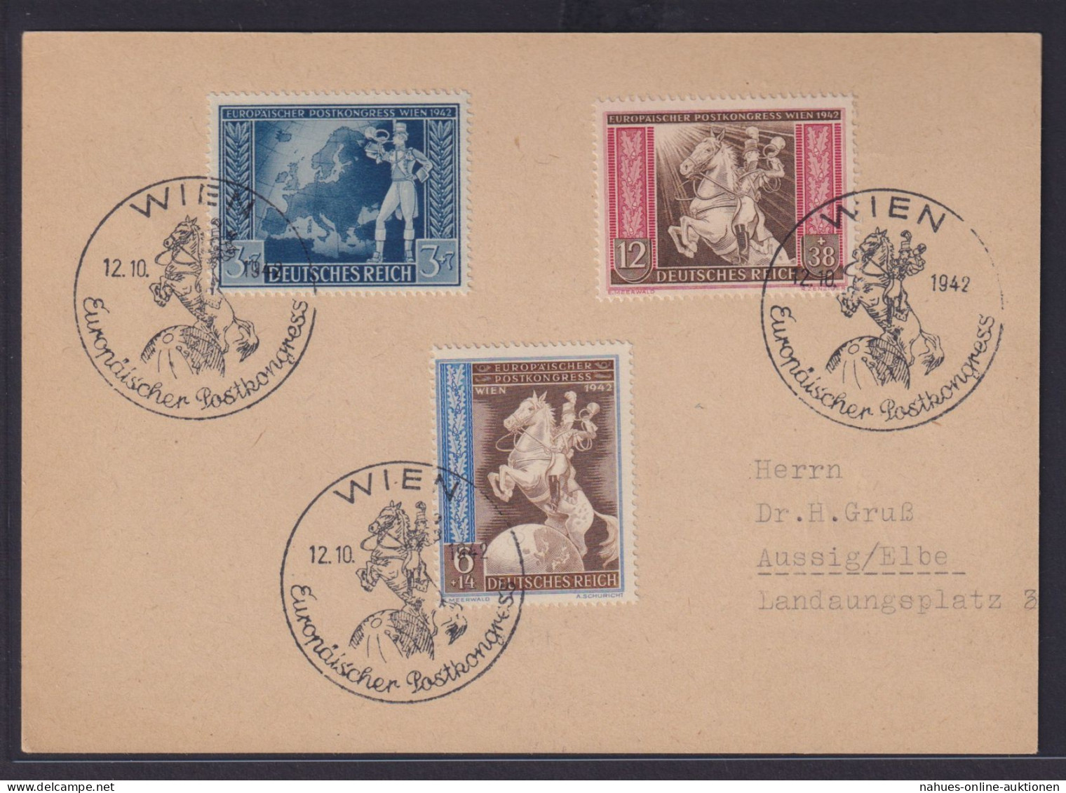 Österreich Ostmark Brief Karte 820-822 Postkongress Als Echt Gelaufener FDC Wien - Cartas & Documentos