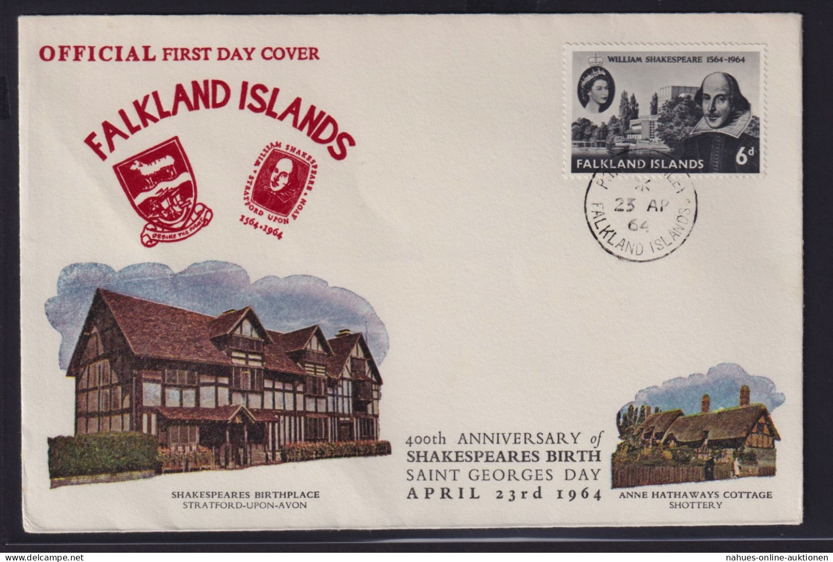 Falklandinseln Brief William Shakespeare 144 FDC 23.4.1964 - Falkland Islands