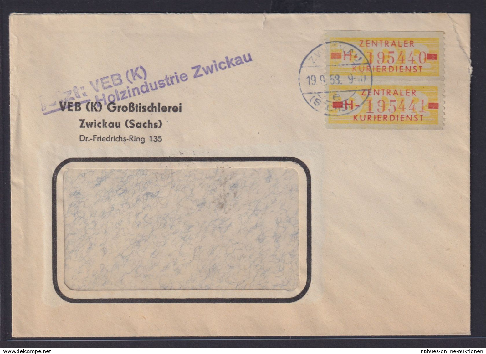 DDR Brief Dienstmarken B 18 MEF 10 Pfg. Nr. H 195440-1 Ab Zwickau 19.9.1958 - Covers & Documents