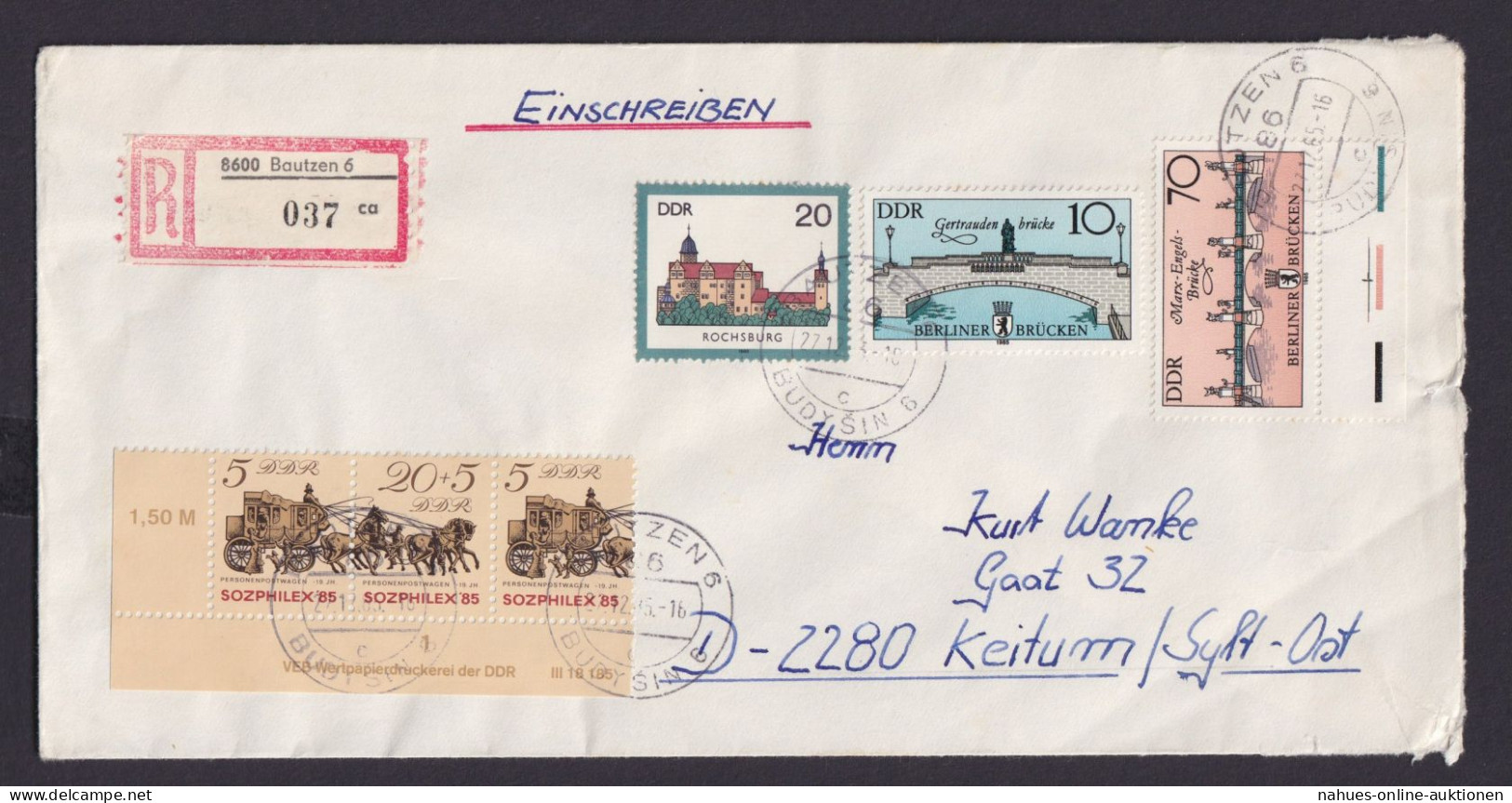 DDR R Brief Druckvermerk Bogenecke Eckrand Zusammendruck Von Bautzen Nach Keitum - Covers & Documents