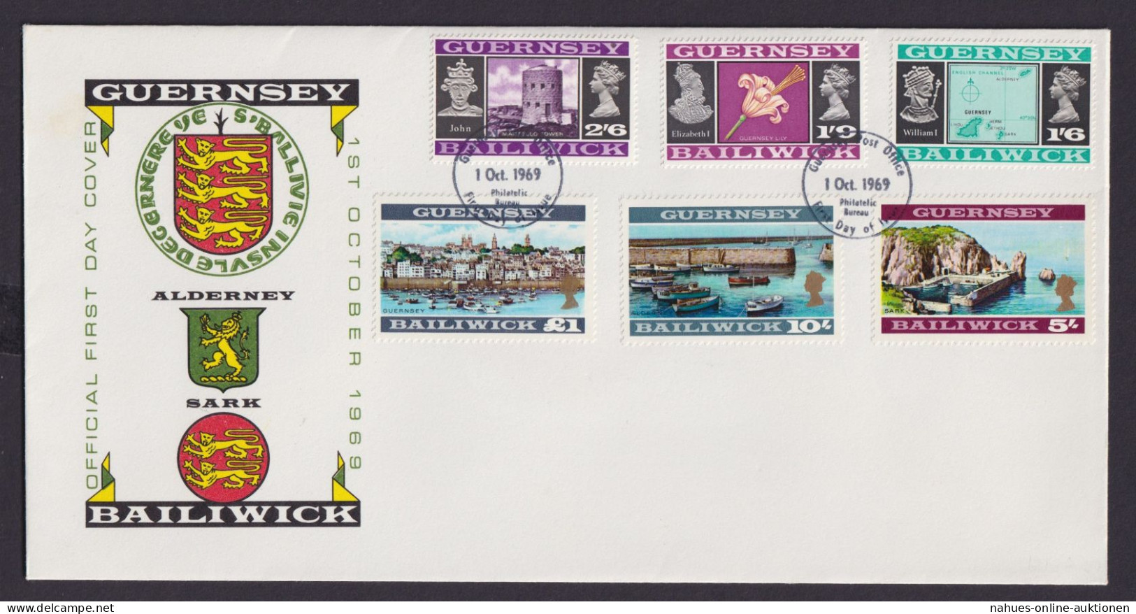 Großbritannien Guernsey Brief 8-23 Freimarken Ansichten Und Wappen Queen - Guernsey