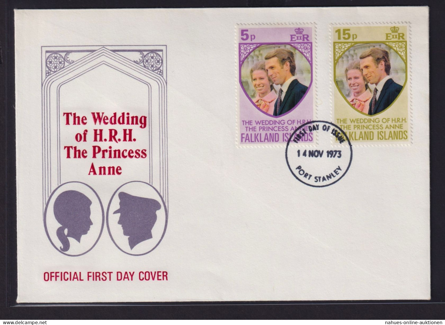 Falklandinseln Brief 220-221 Hochzeit Prinzessin Anne Mark Philipps Als FDC - Falkland Islands