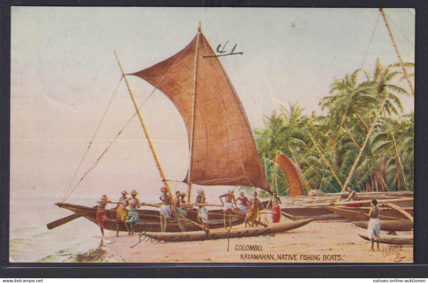 Ansichtskarte Künstlerkarte Sogn. Colombo Sri Lanka Katamaran Fischerboot Nach - Andere & Zonder Classificatie