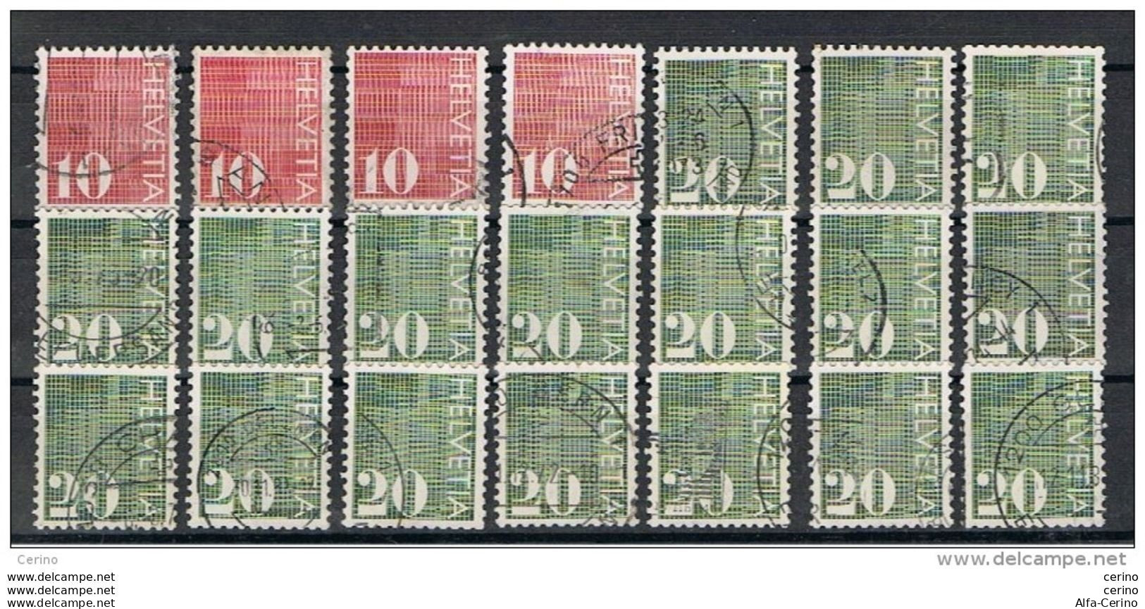 SVIZZERA:  1970  CIFRE  -  LOTTICINO  21  VAL.  US. -  TUTTI  CON  NUMERAZIONE  AL  VERSO  -  YV/TELL. 861 A + 862 A - Used Stamps
