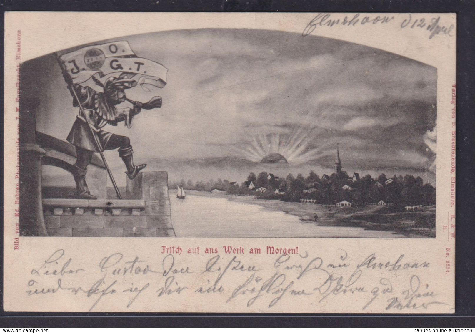 Ansichtskarte Künstlerkarte Weckruf Neuer Tag Fluss Sonnenaufgang. 13.04.1903 - Ohne Zuordnung