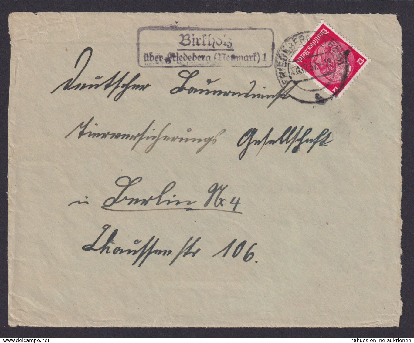 Birkholz über Friedeberg Neumark Brandenburg Deutsches Reich Brief - Storia Postale