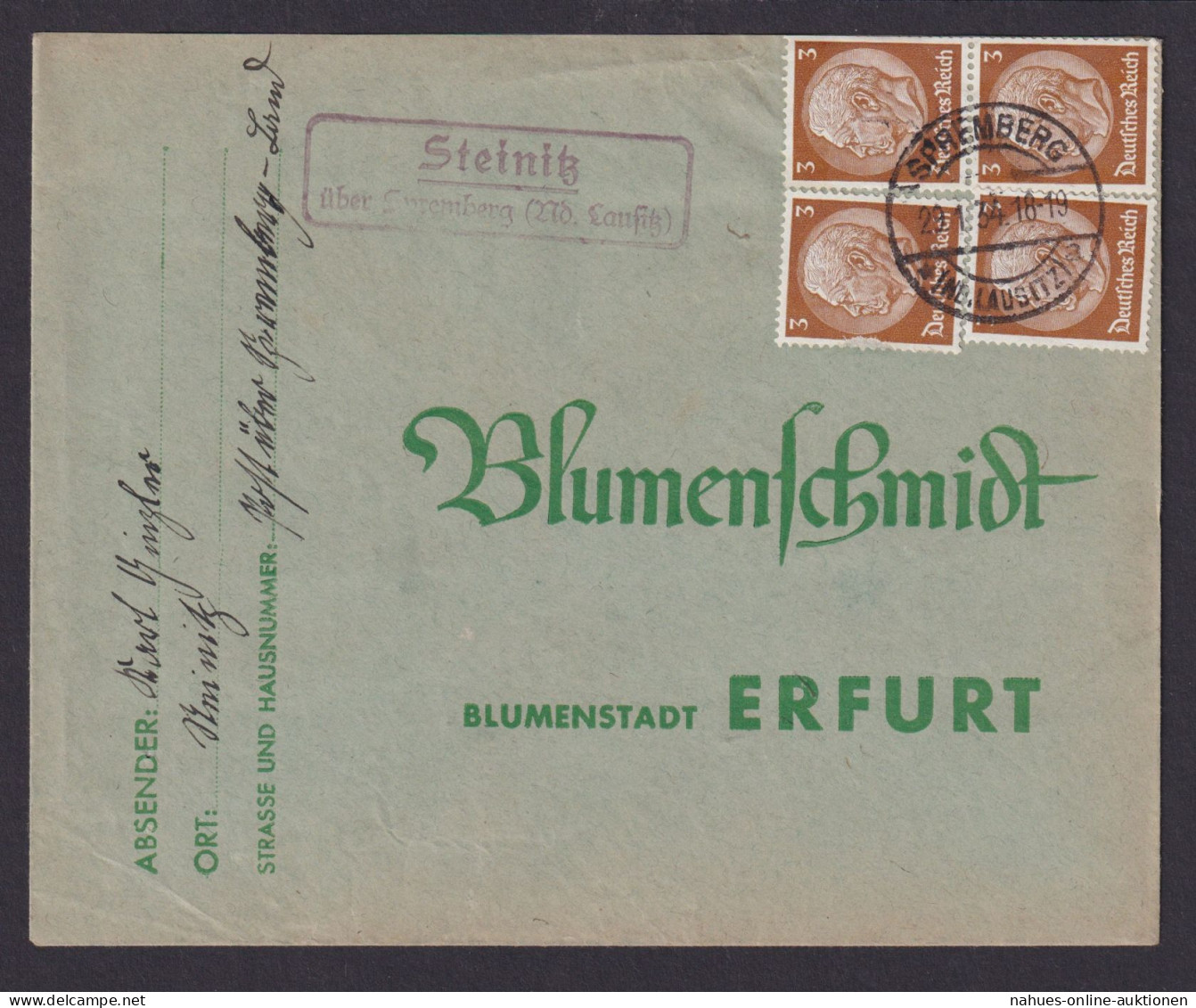 Steinitz über Spremberg Nieder Lausitz Brandenburg Deutsches Reich Brief - Storia Postale