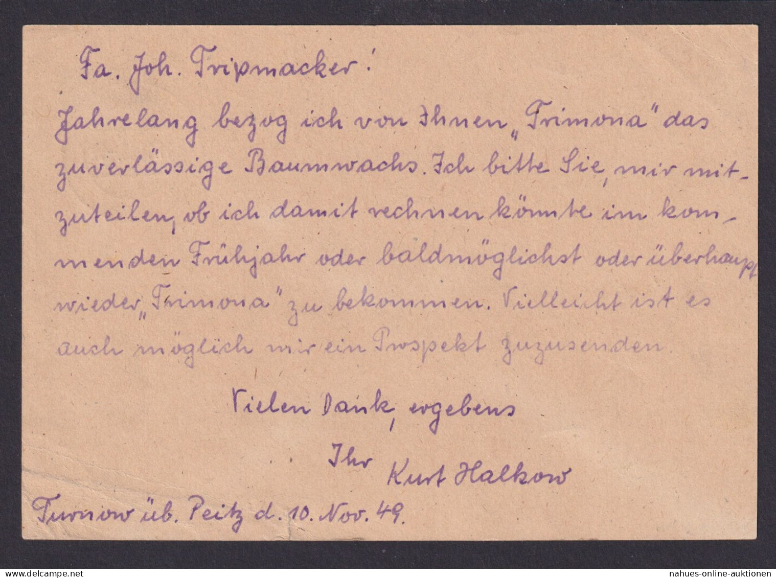 Turnow über Peitz Brandenburg DDR Postkarte Landpoststempel N. Assel B. Stade - Cartas & Documentos